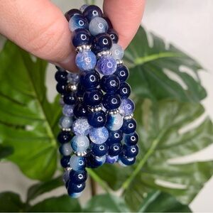 3 X $15 | Navy Blue Marbled Mix Glass Beaded Glass Bracelet